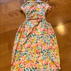 Women/Junior Floral Print Dress w/ straps & small front slit & side cutouts